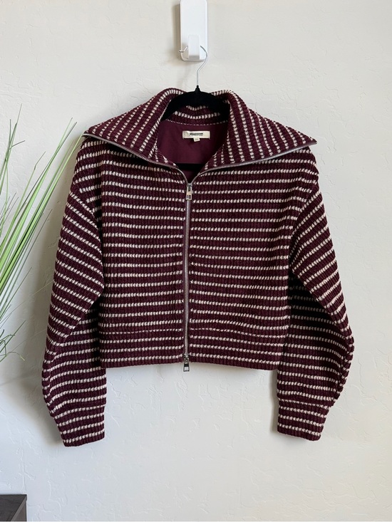Madewell Jackets & Blazers - Madewell Zip-Up Knit Jacket Stripe Burgundy Cream XS NWOT Two-Way Zip